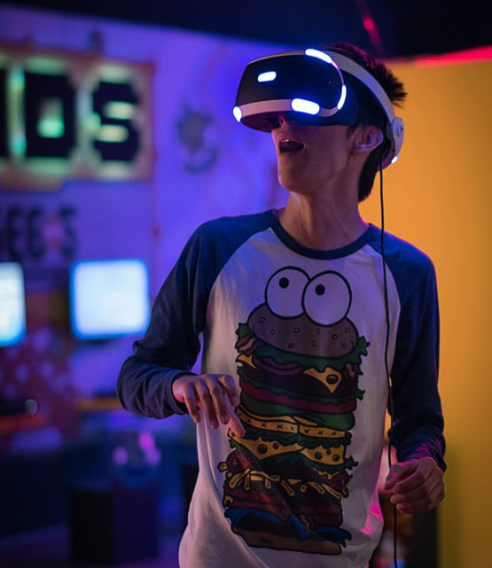 man wearing Sony PlayStation VR